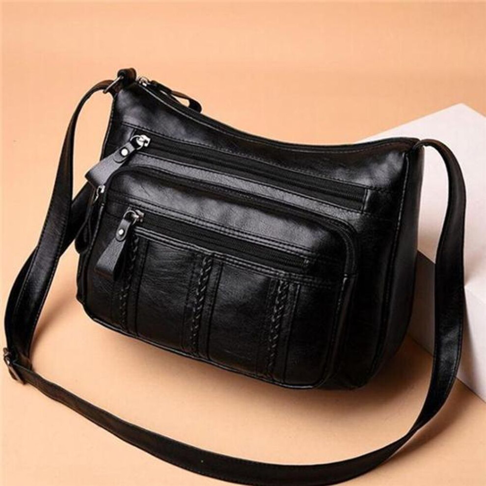 Women Shoulder Bag Multi-layer Crossbody Bag High Capacity Pu Soft Leather Black Elegant Female Casual Large Capacity Bags