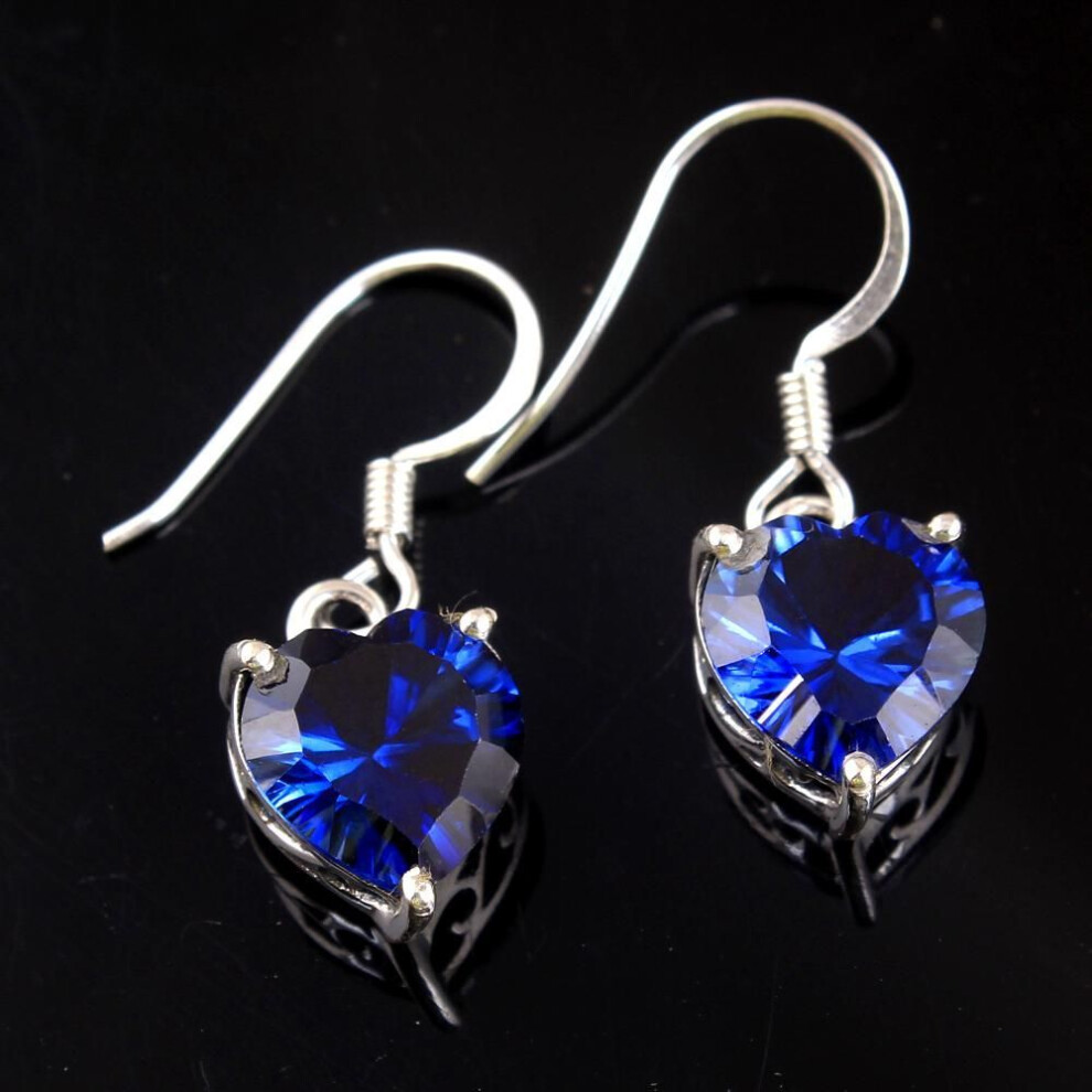 Nano Sapphire Heart Pendant Earring Set, Silver Jewelry Set, Gemstone Jewelry, Gifts For Her, 925 Sterling Silver Handmade Jewelry