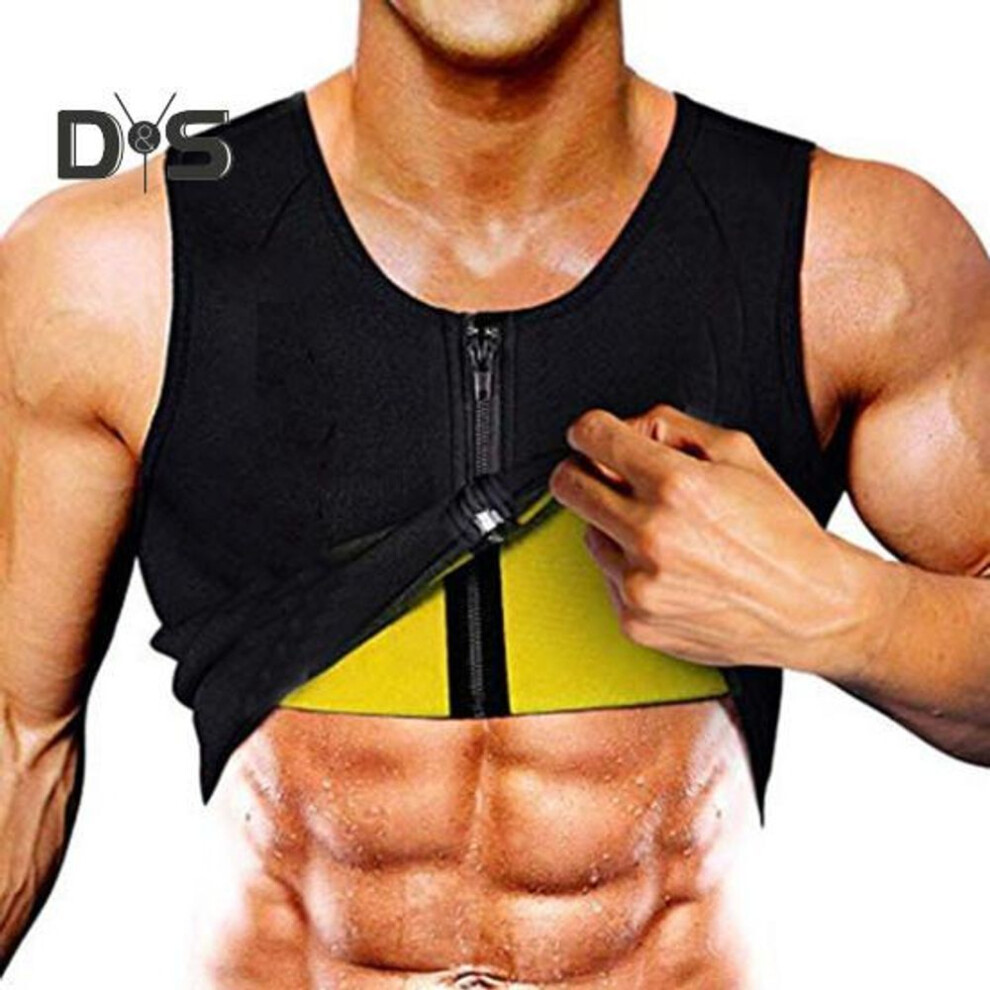 (yellow, M) Men Shaping Vest O-Neck Sleeveless Zipper Placket Sports Waistcoat Fitness Running Sweat-Resistant Waistband Yoga Sweat Clothes