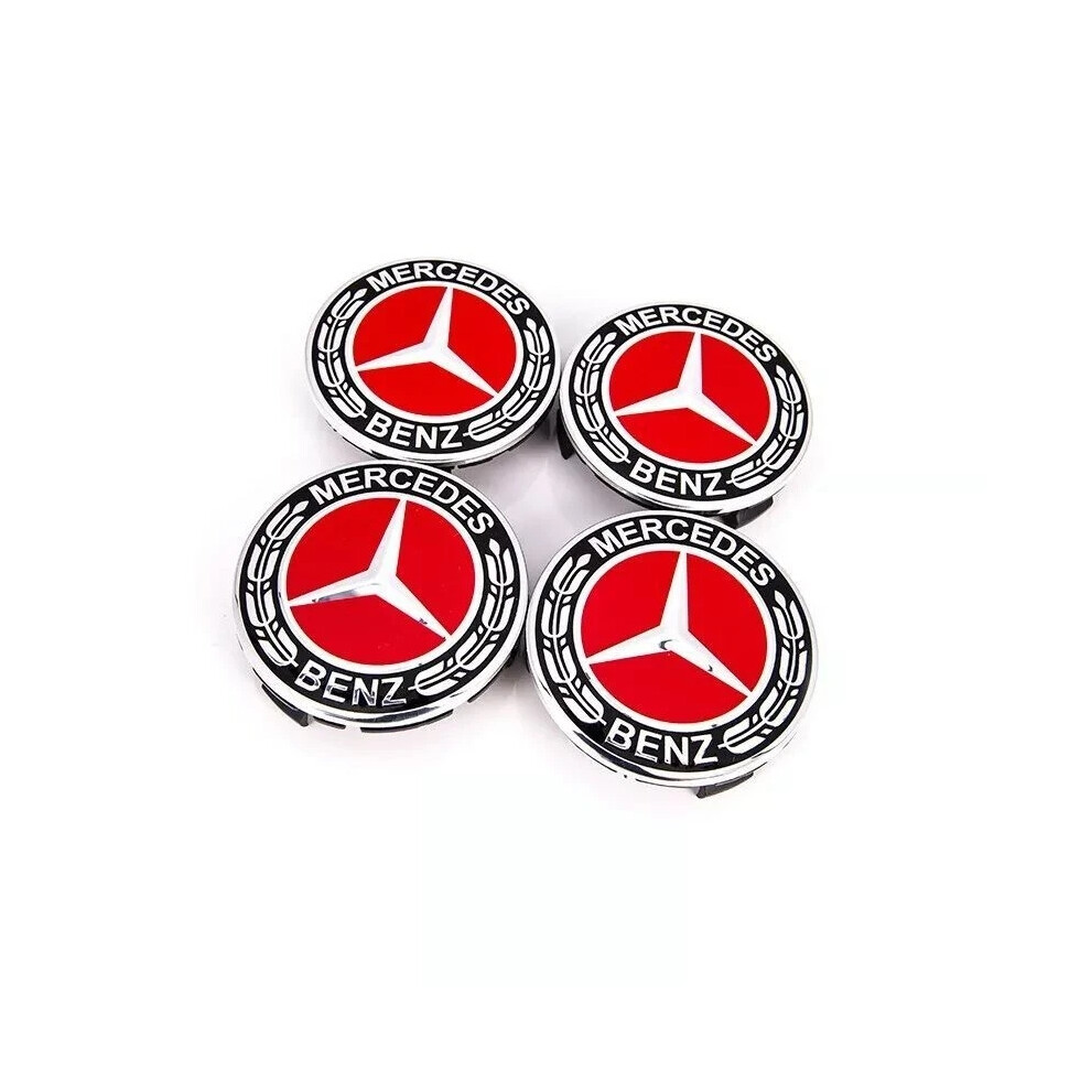 New 4X Mercede S Benz Classic Wheel Rim Cover Hubcaps Emblem 75Mm Badge Red