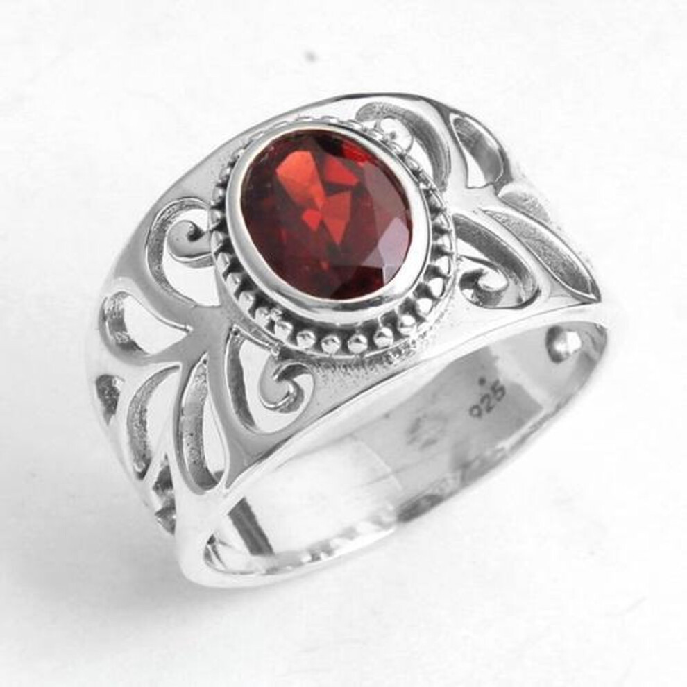 (red, 8) Garnet Ring, Handmade Jewelry, 925 Sterling Silver, Silver Ring, Gifts For Her