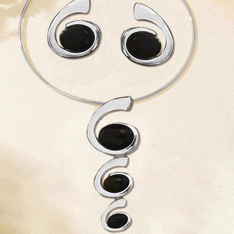 (silver) Fashion Round Spiral Snail Pendant Jewelry Set Necklace And Earrings For Women Ladies
