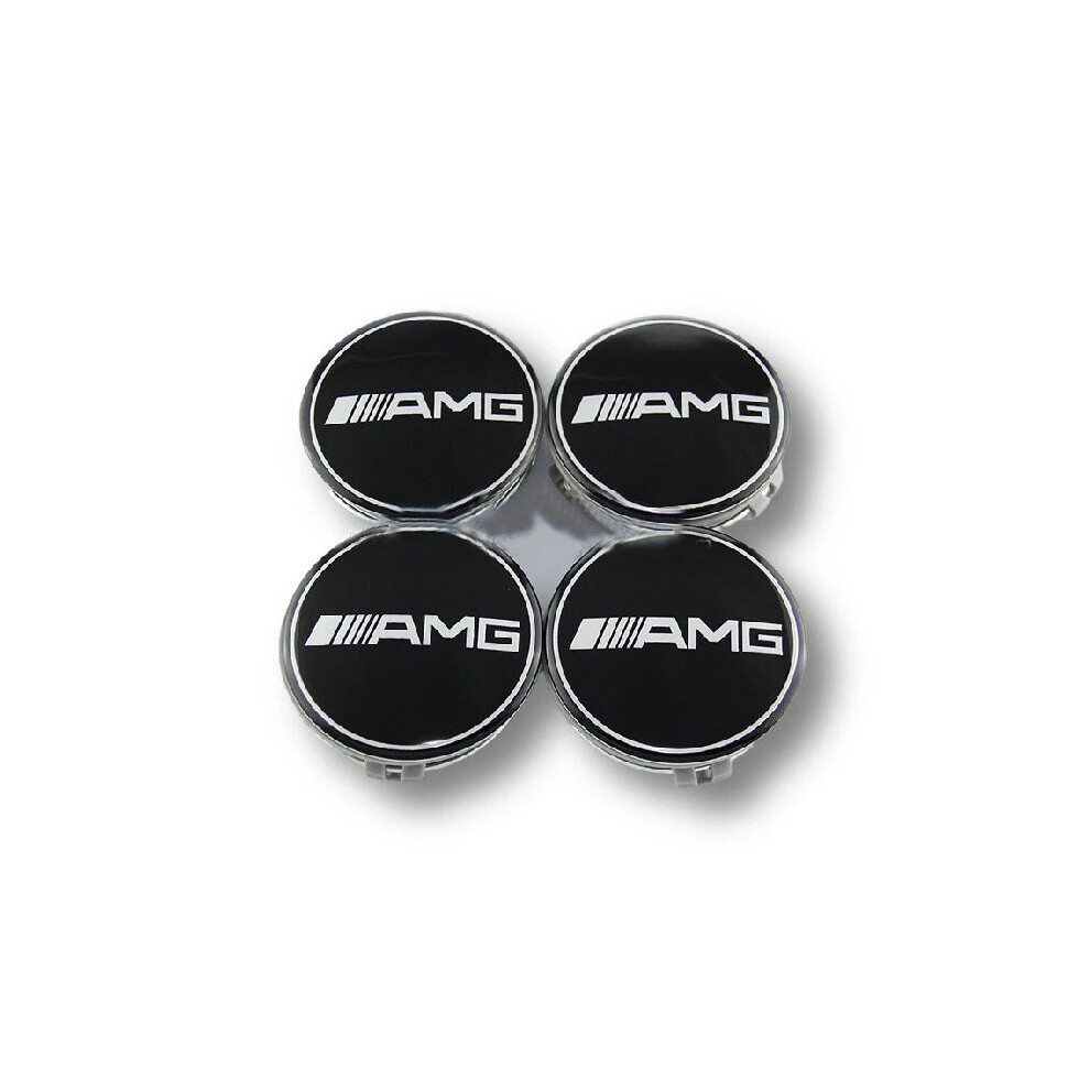 For Mercedes-Benz 4Pcs Ã75Mm Amg Affalterbach Hubcaps Wheel Centre Caps Black 6963793392834