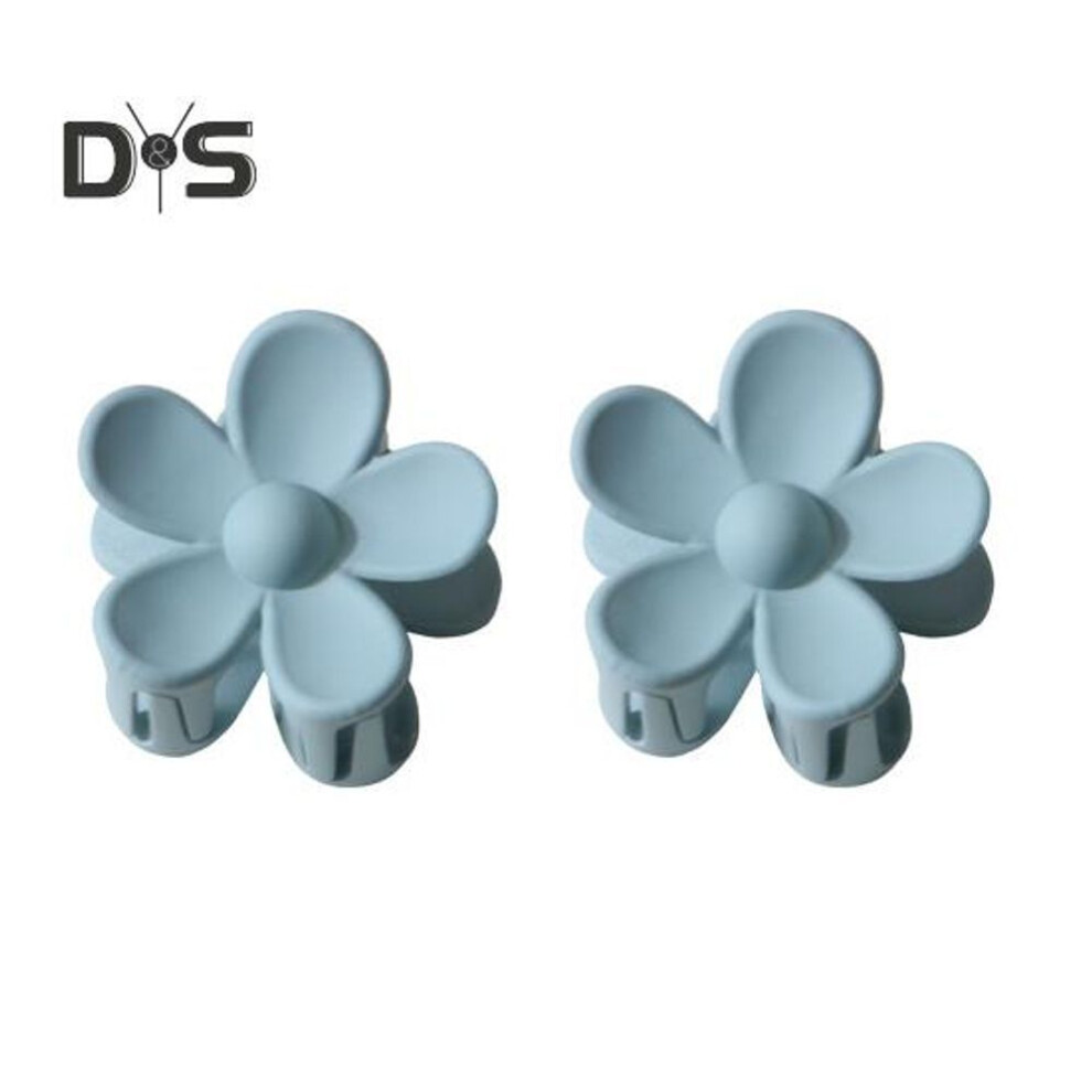 (blue) 2pcs Flower Shape Small Hair Claw Easy To Open Strong Hold Side Hairpin Plastic Resin Mini Hair Clip Daily Party Hair Accessory
