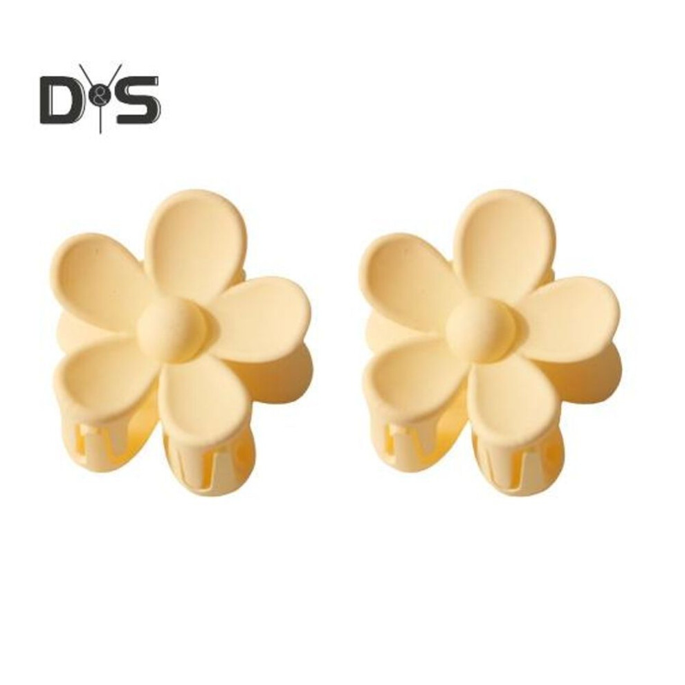 (yellow) 2Pcs Flower Shape Small Hair Claw Easy to Open Strong Hold Side Hairpin Plastic Resin Mini Hair Clip Daily Party Hair Accessory