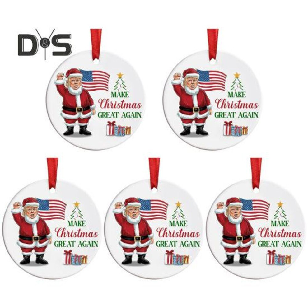 (as the picture, 5pcs) 1/2/3/5/10Pcs Trump 2024 Christmas Ornament Make Christmas Great Again Santa Ornament Hanging Holiday Decoration for Supporters