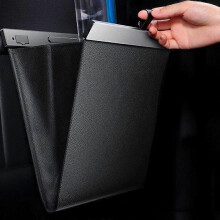 (As show, One size) Leather Car Garbage Can Foldable Rear Seat Trashes Can Large Capacity Storage Organizer Waterproof for Car Vehicle Truck SUV