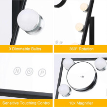 (As show, One size) Tomshine Vanity Makeup Mirror with 9 Light Bulbs Touching Control 3 Color Lighting Modes Dimmable Lighted Mirror with Detachable 10x Magnification for