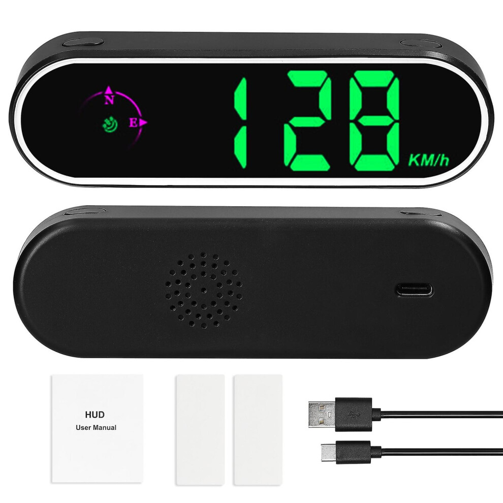 (As Show, One Size) Car Headup Display Gps Digital Speedometer With Colorful Led Display Clock & Compass Function Oversp 6909775651155