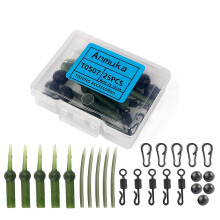 (As show, One size) Carp Fishing Kit 25pcs Carp Rig Tackle Equipment Fishing Tail Tip Tubes Safety Pins Beads Swivels S