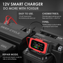 (As show, One size) FOXSUR Car Battery Charger Smart Battery Charger with Function Large Colorful Display Multiple Protection100-240V for 12V Car SUV RV Motorcycle Truck