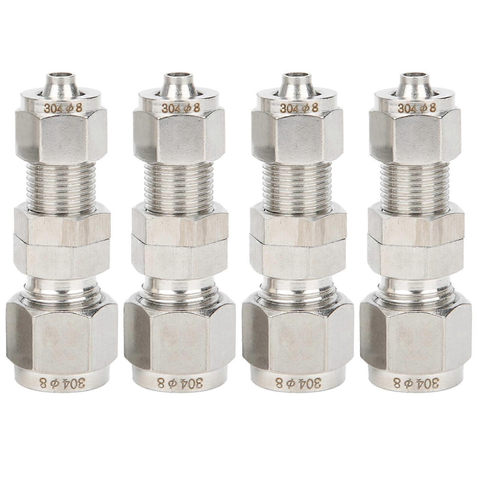 (As Show, One Size) 4Pcs Ferrule Compression Fitting 2Touch Straight Bulkhead Connector 304 Stainless Steel8x5 6909775986615