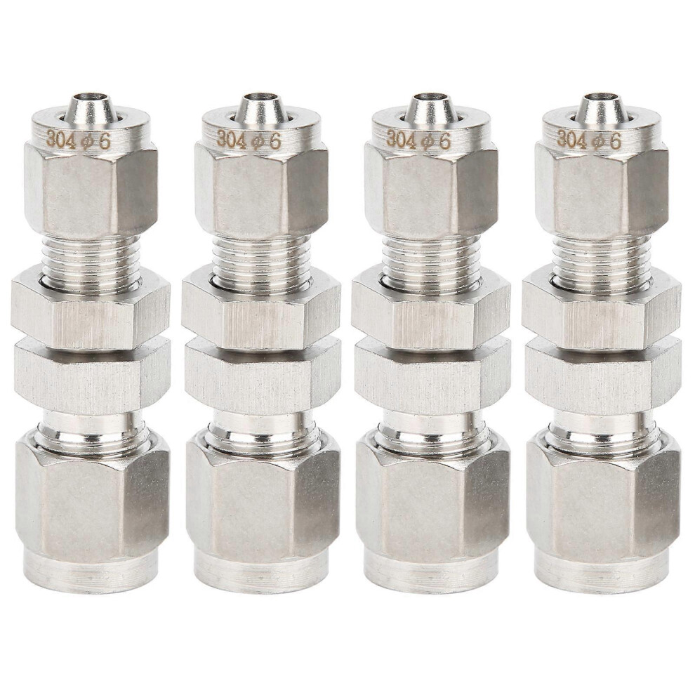 (As Show, One Size) 4Pcs Ferrule Compression Fitting 2Touch Straight Bulkhead Connector 304 Stainless Steel6x4 6909775986264