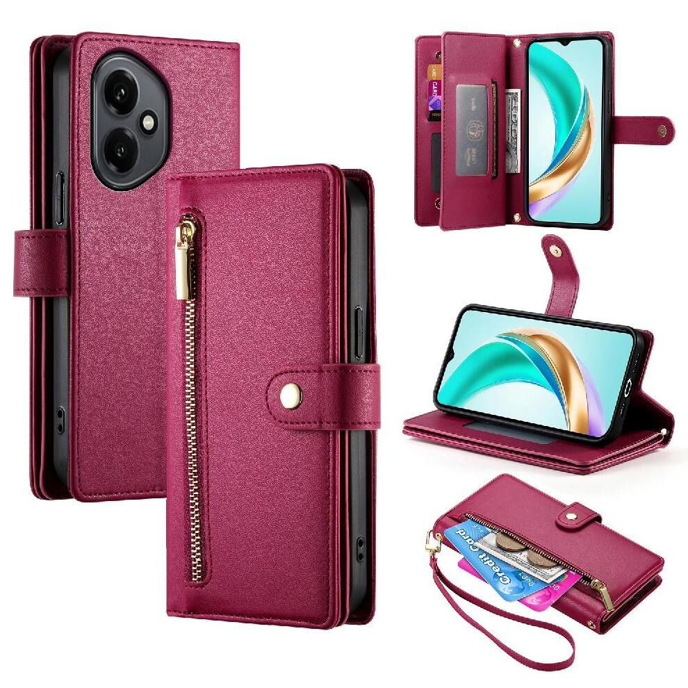 (Red) Flip Case For Honor 400 Business Crossbody Strap Multifunctional Wallet Stand Red 764563525089