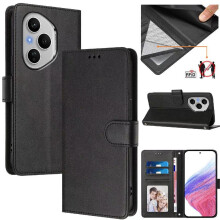 (Black) Classic Style Flip Case for Honor 400 Pro 5g Shockproof Magnetic Closure Wallet Case Rfid Blocking Card Holder