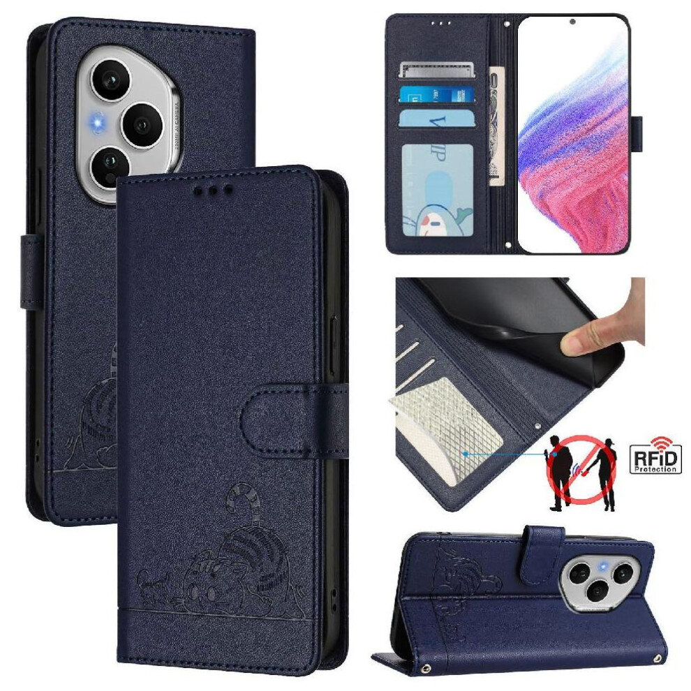 (Blue) Case For Honor 400 Pro 5G Card Slot Holder Kickstand Cat Rfid Wallet Flip Cover Blue 764563525928