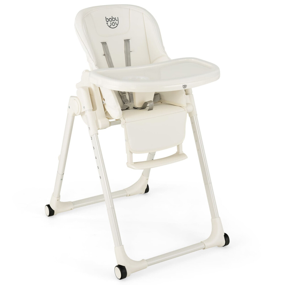4-in-1 Baby High Chair Foldable Feeding Chair w/ Footrest-Beige