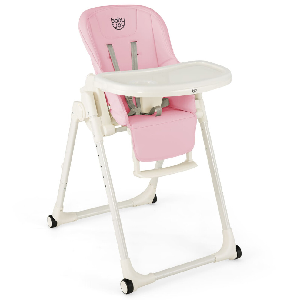 4-in-1 Baby High Chair Foldable Feeding Chair w/ Footrest-Pink
