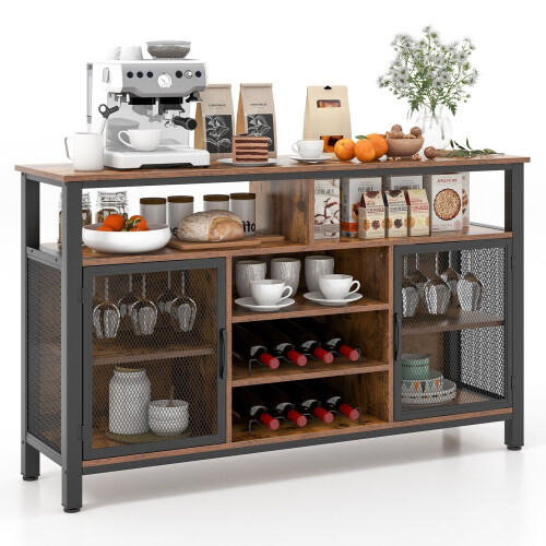Costway Wine Bar Cabinet 140cm Industrial kitchen Buffet Sideboard with storage