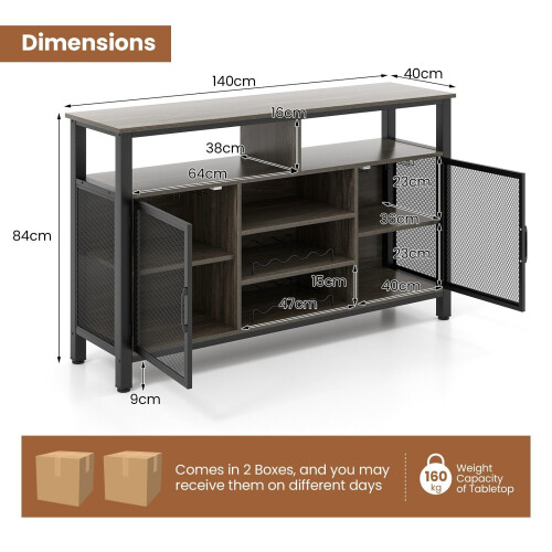 Costway Wine Bar Cabinet 140cm Industrial kitchen Buffet Sideboard with storage 2