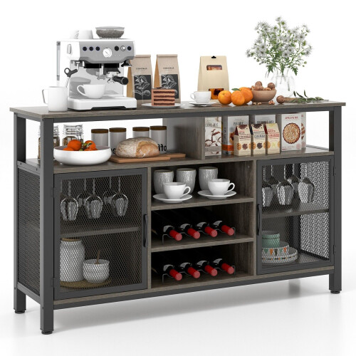 Costway Wine Bar Cabinet 140cm Industrial kitchen Buffet Sideboard with storage