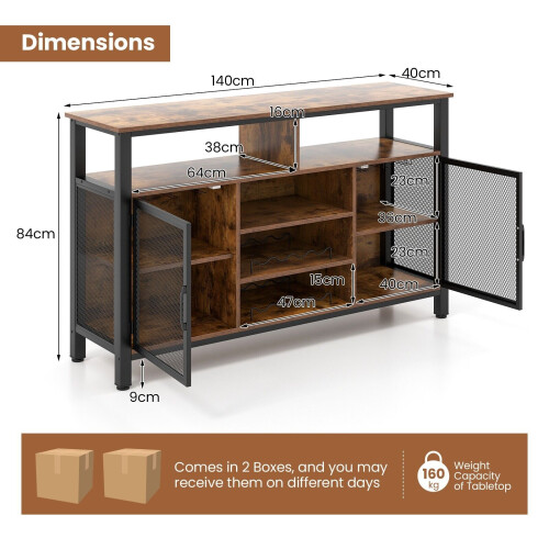 Costway Wine Bar Cabinet 140cm Industrial kitchen Buffet Sideboard with storage 2