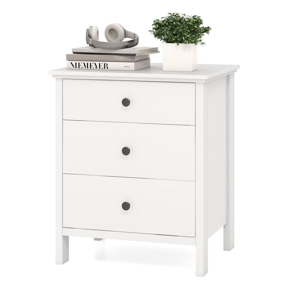 Compact Storage Chest Bedroom Nightstand w/ 3 Drawer-White