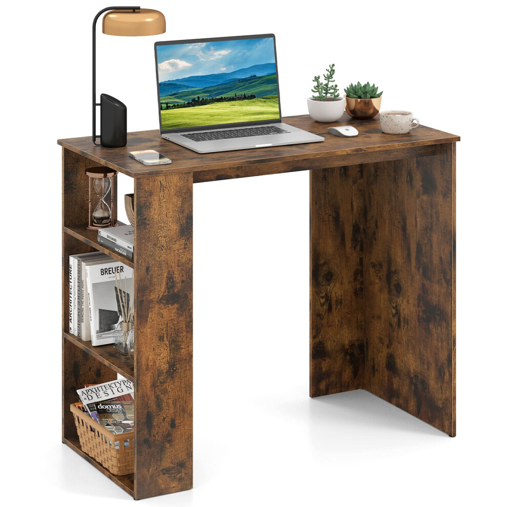 Computer Desk 90cm Study Desk Wooden Writing Desk w/Bookshelf-Coffee