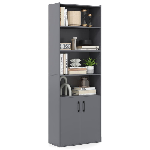 Costway 178cm Bookcase 6-tier Modern Style Storage Cabinet w/Shelves-Grey