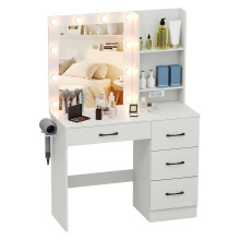 Makeup Vanity Desk Dressing Table with Mirror and Lights-White