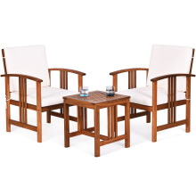 3-Piece Outdoor Acacia Wood Sofa Set with Cushions-White
