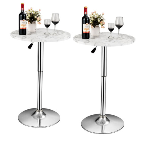 Costway 2Pcs Modern Bar Table Multifunctional Round Pub Table-White 1