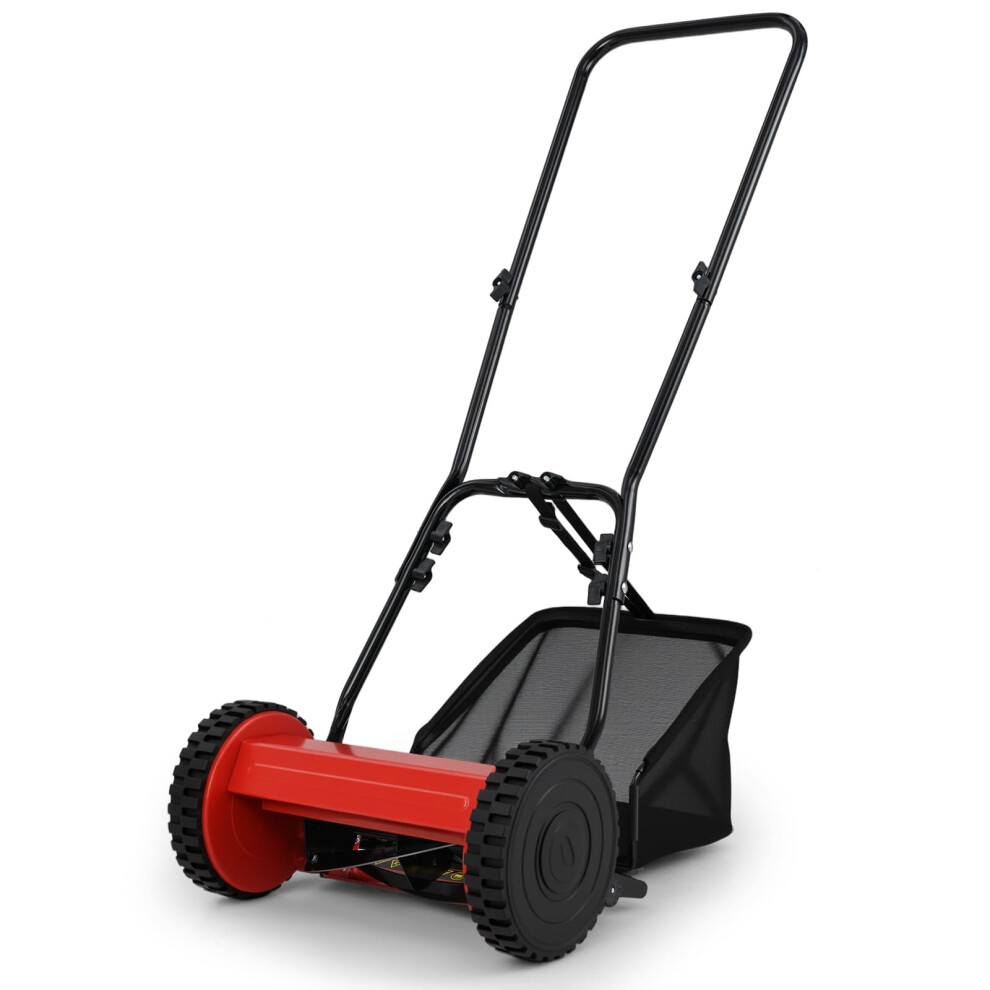 Push Lawn Mower Manual Grass Sweeper w/ 30cm Cutting Width-Red