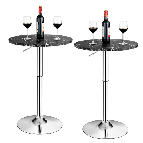 Costway 2Pcs Modern Bar Table Multifunctional Round Pub Table-Black 1