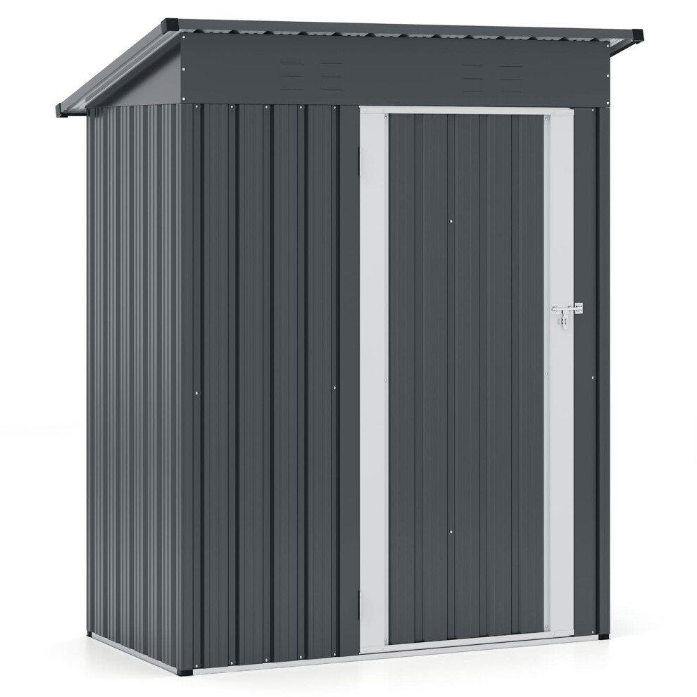181 x 153 cm Outdoor Storage Shed Galvanized Metal Tool House-Gray