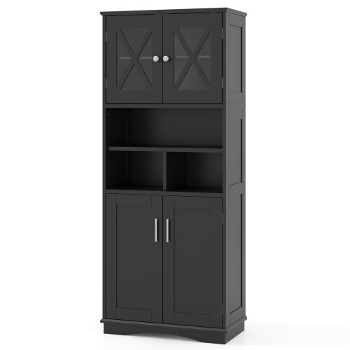 Costway Tall Bathroom Cabinet Large Floor Storage Cabinet-Black