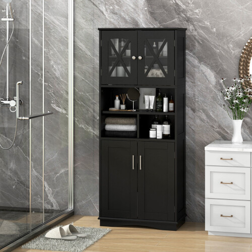 Costway Tall Bathroom Cabinet Large Floor Storage Cabinet-Black 2