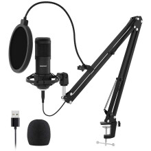 USB-Streaming-Media-Podcast-PC-Mikrofon-Kit mit Soundkarten-Boom-Stoßdämpferhalterung und Pop-Filter