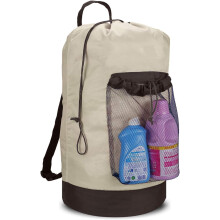 Wäschesack-Rucksack, Wäscherucksack mit Schultergurten und Netztasche, strapazierfähiger Wäschekorb-Rucksack aus Nylon
