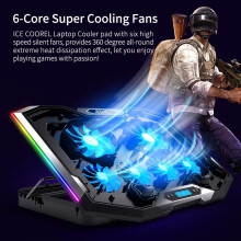 RGB-Laptop-Kühlpad 15 -17,3 Zoll, Gaming-Laptop-Kühlpad, Laptop-Kühlständer mit 6 leisen Lüftern und 6 Höhen
