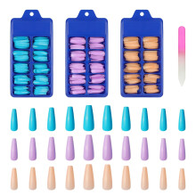 Mehrfarbige lange Press-on-Nägel Sarg Fake Nails Set Ballerina Künstliche Nail Art Tipps