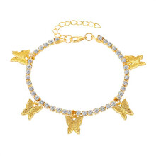 Schmetterlings-Fußkettchen für Damen, Teenager und Mädchen, 18 Karat vergoldetes Tennis-Fußkettchen mit Strasseinlage und Verlängerung
