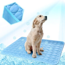 Kühlmatte für Hunde und Katzen, selbstkühlende Decke aus Eisseide für Haustierbett/Zwinger/Sofa/Autositz/Boden, 70 x 55 cm, blau