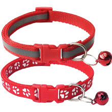 2er-Pack Fußabdruck- und reflektierendes Katzenhalsband mit Glöckchen, einfache Schnalle für Hunde und Katzen, XS, Rot