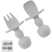 Babygabel, Baby-Lernlöffel, Silikon-Löffelgabel, ergonomisches Lernbesteck, Baby-Besteckset