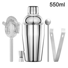 5-teiliges Cocktail-Mixer-Barkeeper-Set aus Edelstahl, 550-ml-Flasche