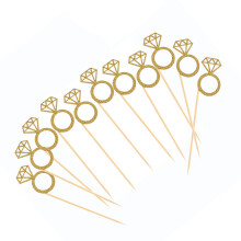 50 Stück Cupcake-Topper, goldfarben, glitzernd, Mini-Diamant-Ring-Kuchenaufsätze