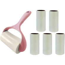 Fusselrolle mit 300 Blatt, superklebrige Fusselbürste, Kleiderreinigerrolle, 1 Rolle + 5 Nachfüllpackungen (Rosa)