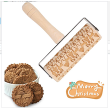 Weihnachtliches Nudelholz aus Holz, Nudelholz aus Holz zum Backen von geprägten Keksen