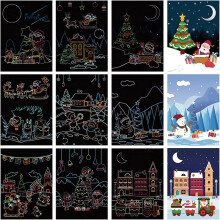 Weihnachts-Kratzpapier-Set, 9-teilig, schwarzes Regenbogen-Zauberpapier, Kratzkunstkarten, Notizen, Zeichenbretter